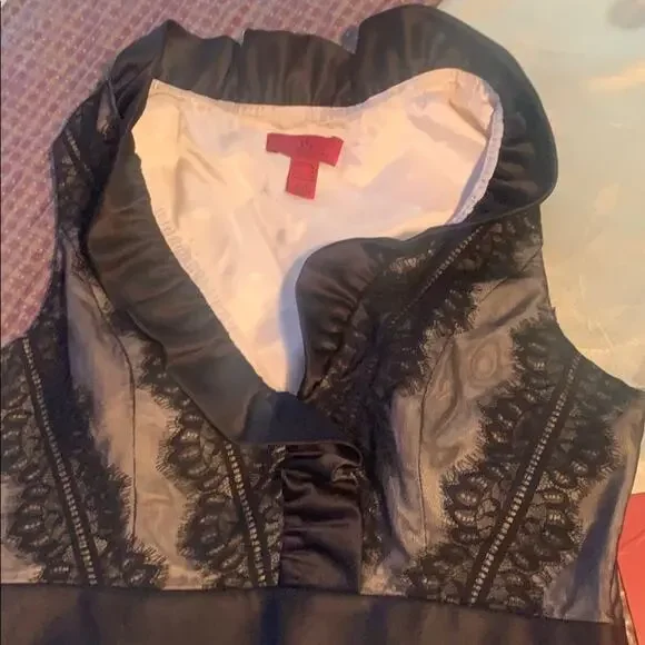 JS Collection Women's Black Lace Layered Sleeveless V Neck Midi Dress Size 10 - Picture 6 of 8